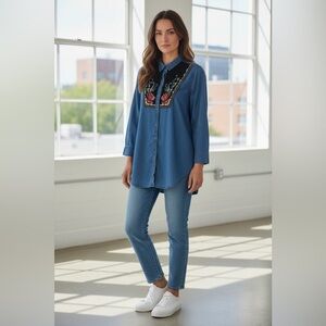 Holding Horses Embroidered Western Button Up Shirt Womens Size 6 Boho Cowgirl